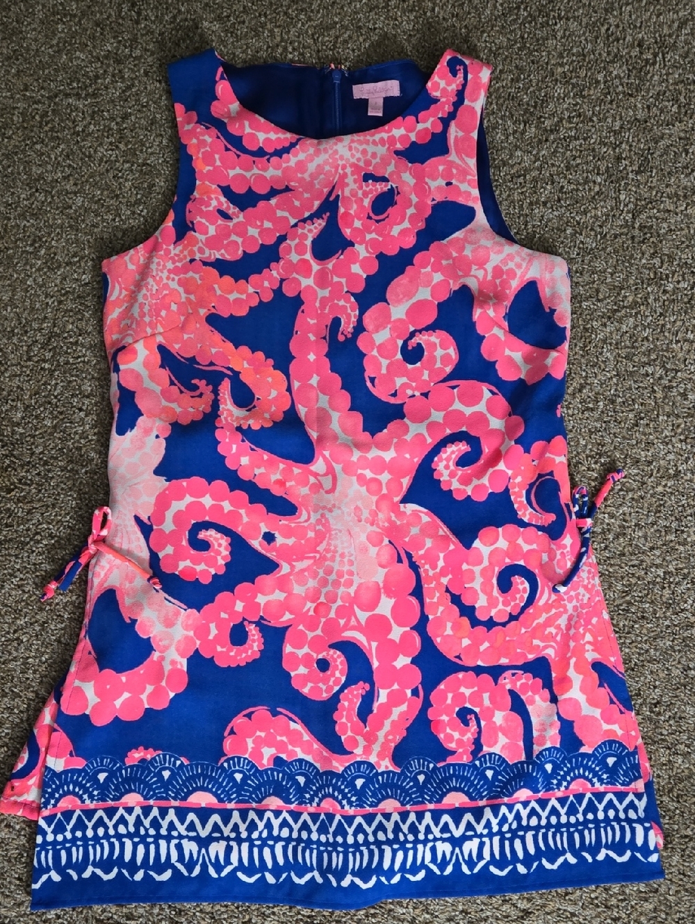Lilly Pultizet,Vibrant Octopus Print Sleeveless Shift Romper- Blue & Pink